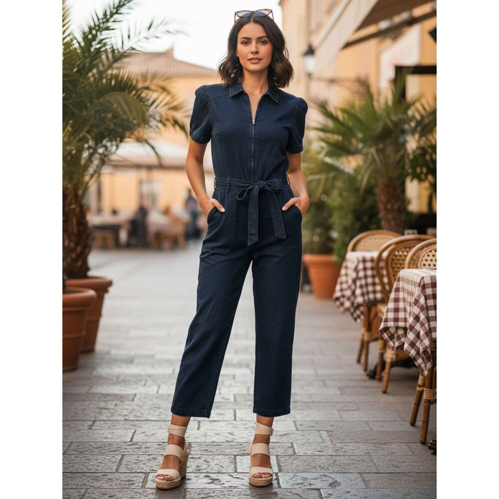 Candace Cameron Bure NWT Blue Denim Zip Front Jumper - Size M